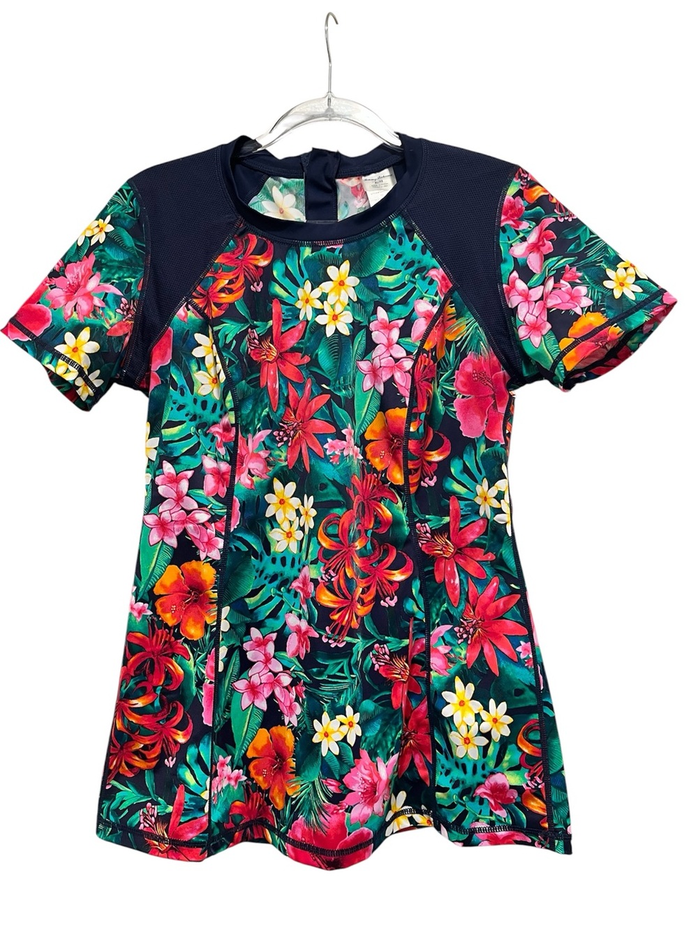 Tommy Bahama Tropical Floral Sz XL Rash Guard Mesh Inserts Back Zip Swim Shirt
